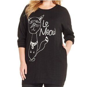 Melissa McCarthy Seven7 Women's Black Le Meow Cat Tunic Sweater Plus Size 1X